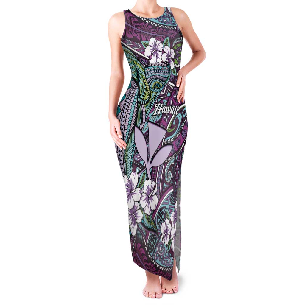 Personalised Hawaii Tribal Humpback Whale Family Matching Tank Maxi Dress and Hawaiian Shirt Poni Hibiscus Seamless Pattern LT9 Mom's Dress Purple - Polynesian Pride