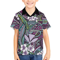Personalised Hawaii Tribal Humpback Whale Family Matching Tank Maxi Dress and Hawaiian Shirt Poni Hibiscus Seamless Pattern LT9 Son's Shirt Purple - Polynesian Pride