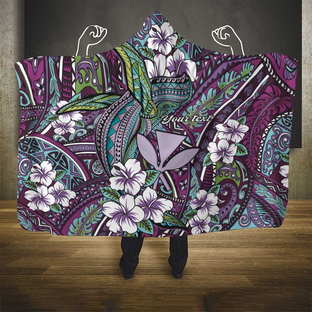 Personalised Hawaii Tribal Humpback Whale Hooded Blanket Poni Hibiscus Seamless Pattern