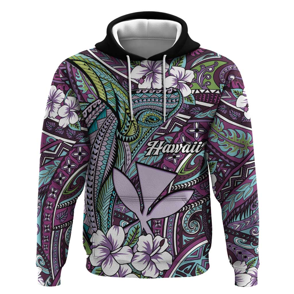 Personalised Hawaii Tribal Humpback Whale Hoodie Poni Hibiscus Seamless Pattern
