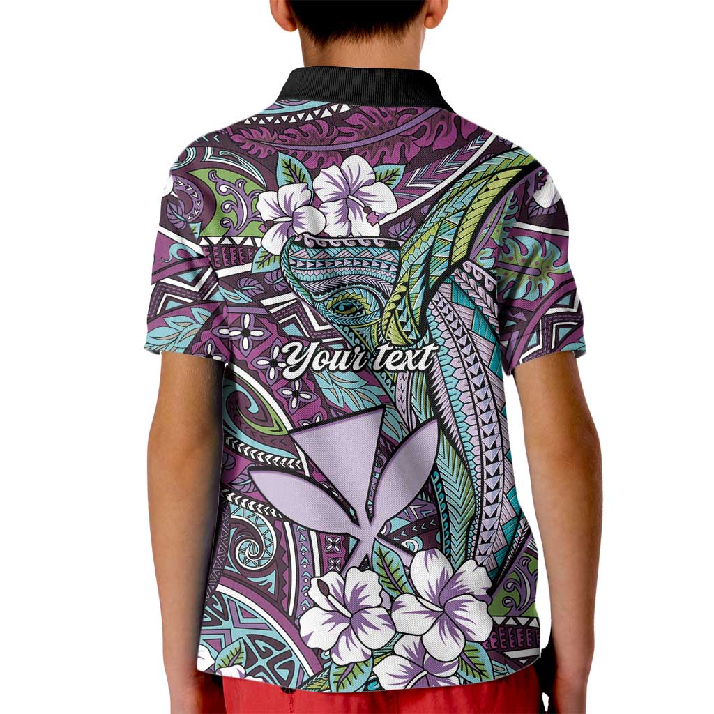 Personalised Hawaii Tribal Humpback Whale Kid Polo Shirt Poni Hibiscus Seamless Pattern
