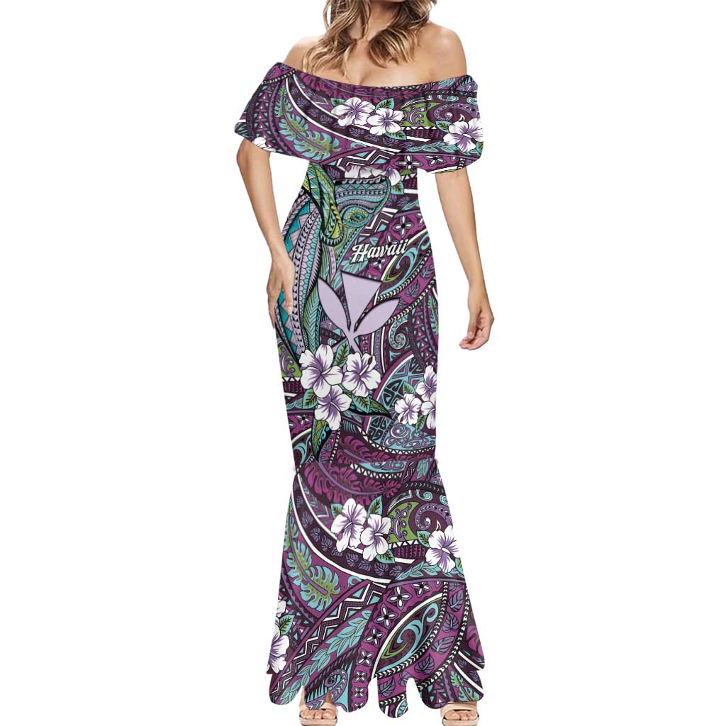 Personalised Hawaii Tribal Humpback Whale Mermaid Dress Poni Hibiscus Seamless Pattern