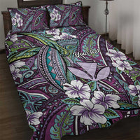 Personalised Hawaii Tribal Humpback Whale Quilt Bed Set Poni Hibiscus Seamless Pattern