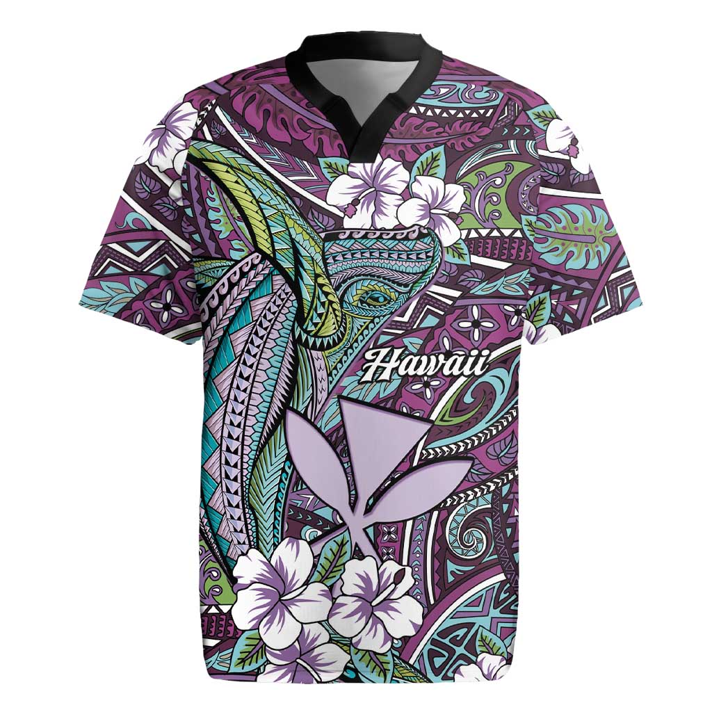 Personalised Hawaii Tribal Humpback Whale Rugby Jersey Poni Hibiscus Seamless Pattern