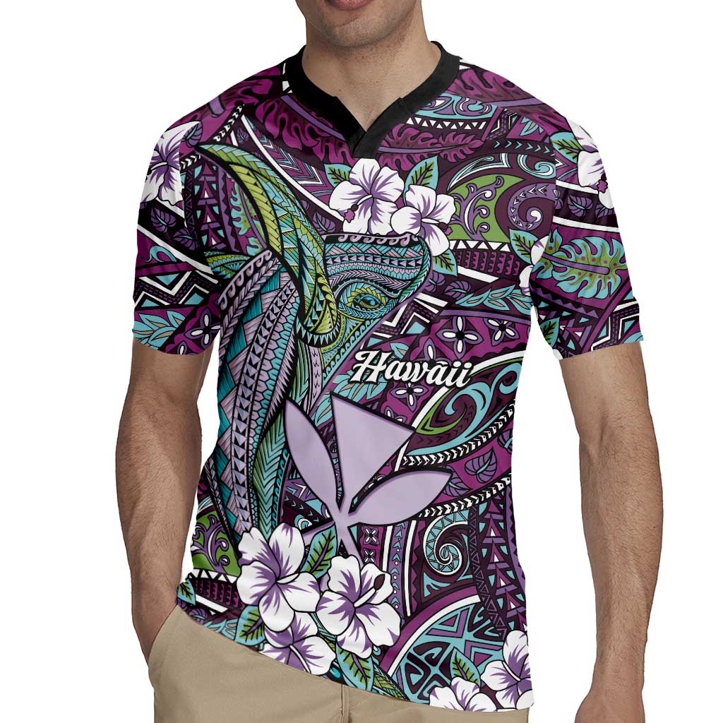 Personalised Hawaii Tribal Humpback Whale Rugby Jersey Poni Hibiscus Seamless Pattern
