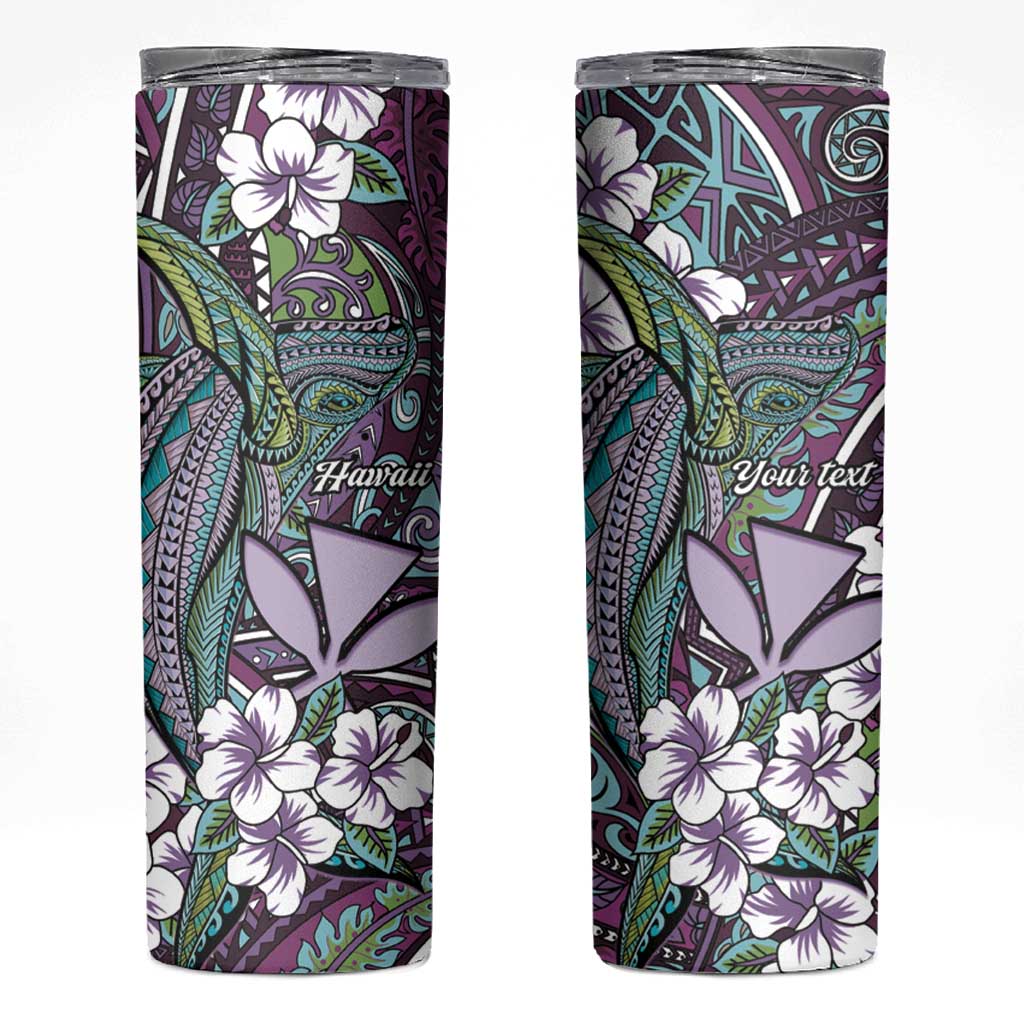 Personalised Hawaii Tribal Humpback Whale Skinny Tumbler Poni Hibiscus Seamless Pattern