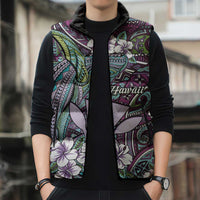 Personalised Hawaii Tribal Humpback Whale Sleeveless Puffer Jacket Poni Hibiscus Seamless Pattern