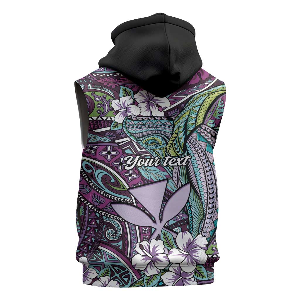 Personalised Hawaii Tribal Humpback Whale Sleeveless Zip Hoodie Poni Hibiscus Seamless Pattern