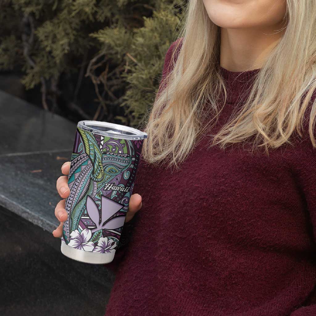 Personalised Hawaii Tribal Humpback Whale Tumbler Cup Poni Hibiscus Seamless Pattern
