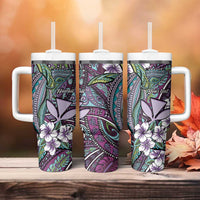 Personalised Hawaii Tribal Humpback Whale Tumbler With Handle Poni Hibiscus Seamless Pattern