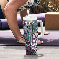 Personalised Hawaii Tribal Humpback Whale Tumbler With Handle Poni Hibiscus Seamless Pattern