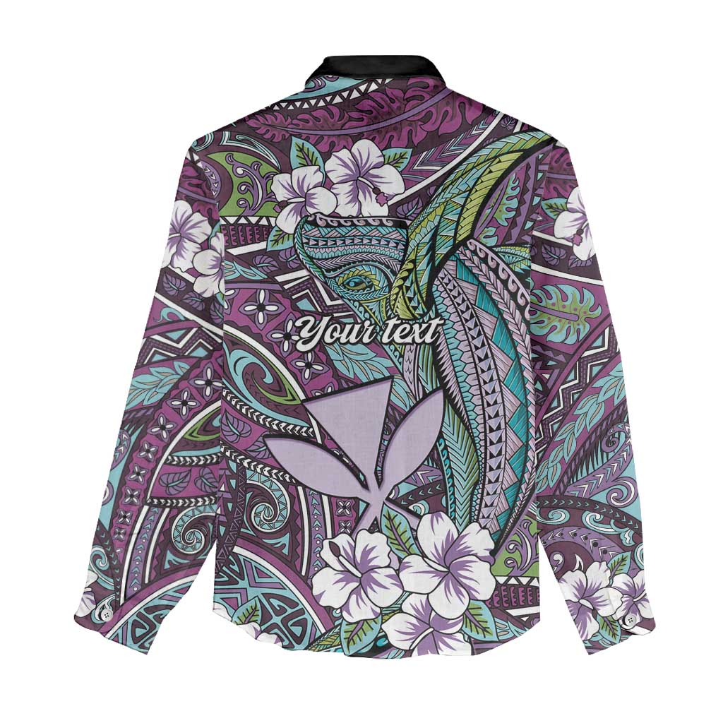 Personalised Hawaii Tribal Humpback Whale Women Casual Shirt Poni Hibiscus Seamless Pattern