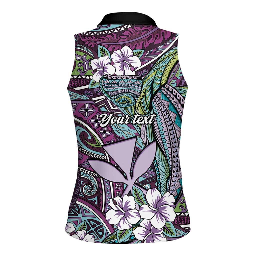 Personalised Hawaii Tribal Humpback Whale Women Sleeveless Polo Shirt Poni Hibiscus Seamless Pattern