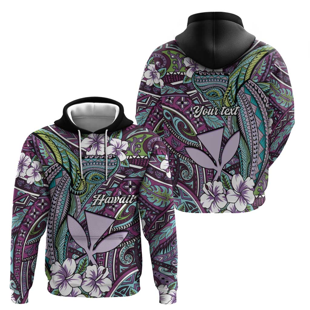 Personalised Hawaii Tribal Humpback Whale Zip Hoodie Poni Hibiscus Seamless Pattern