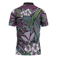 Personalised Hawaii Tribal Humpback Whale Zipper Polo Shirt Poni Hibiscus Seamless Pattern