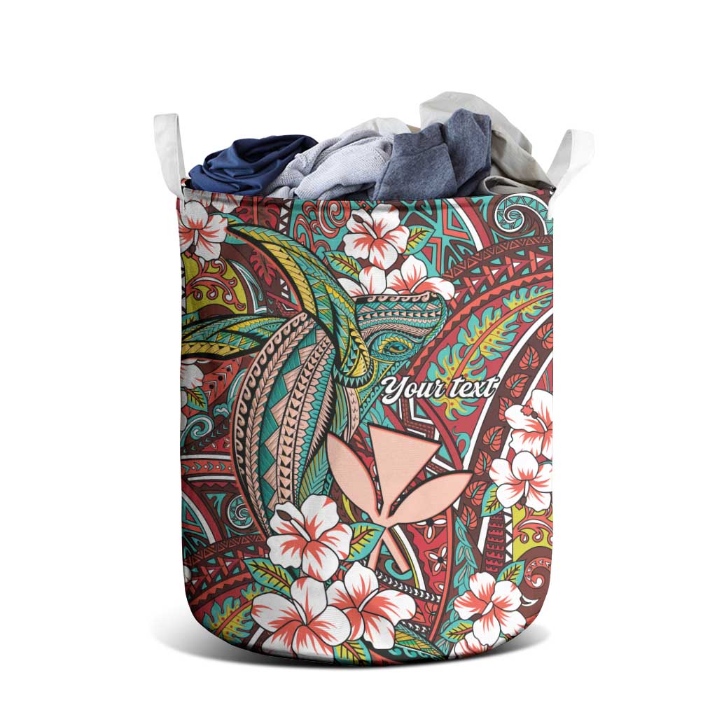 Personalised Hawaii Tribal Humpback Whale Laundry Basket Ulaula Hibiscus Seamless Pattern