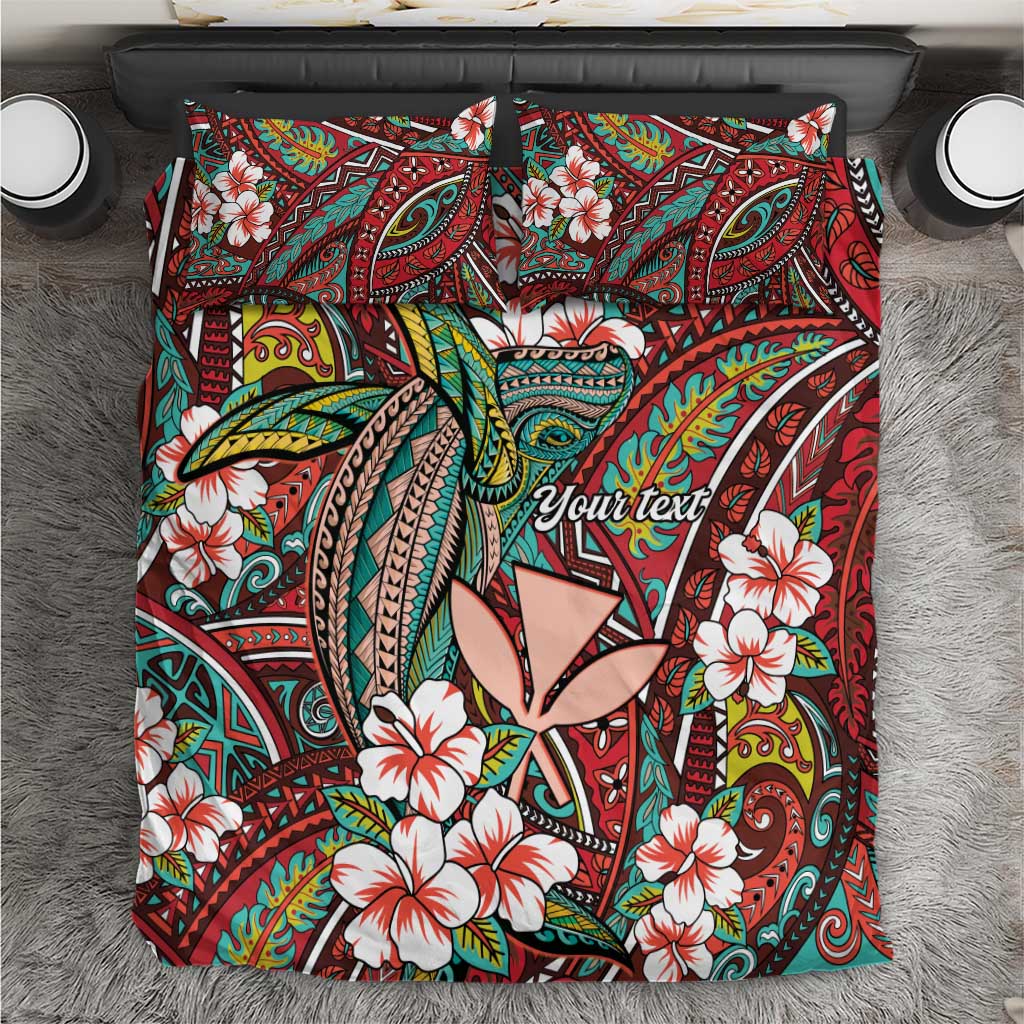 Personalised Hawaii Tribal Humpback Whale Bedding Set Ulaula Hibiscus Seamless Pattern