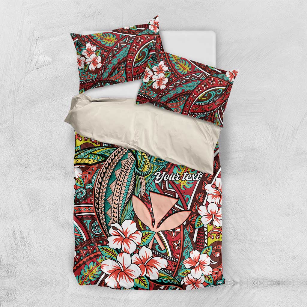 Personalised Hawaii Tribal Humpback Whale Bedding Set Ulaula Hibiscus Seamless Pattern