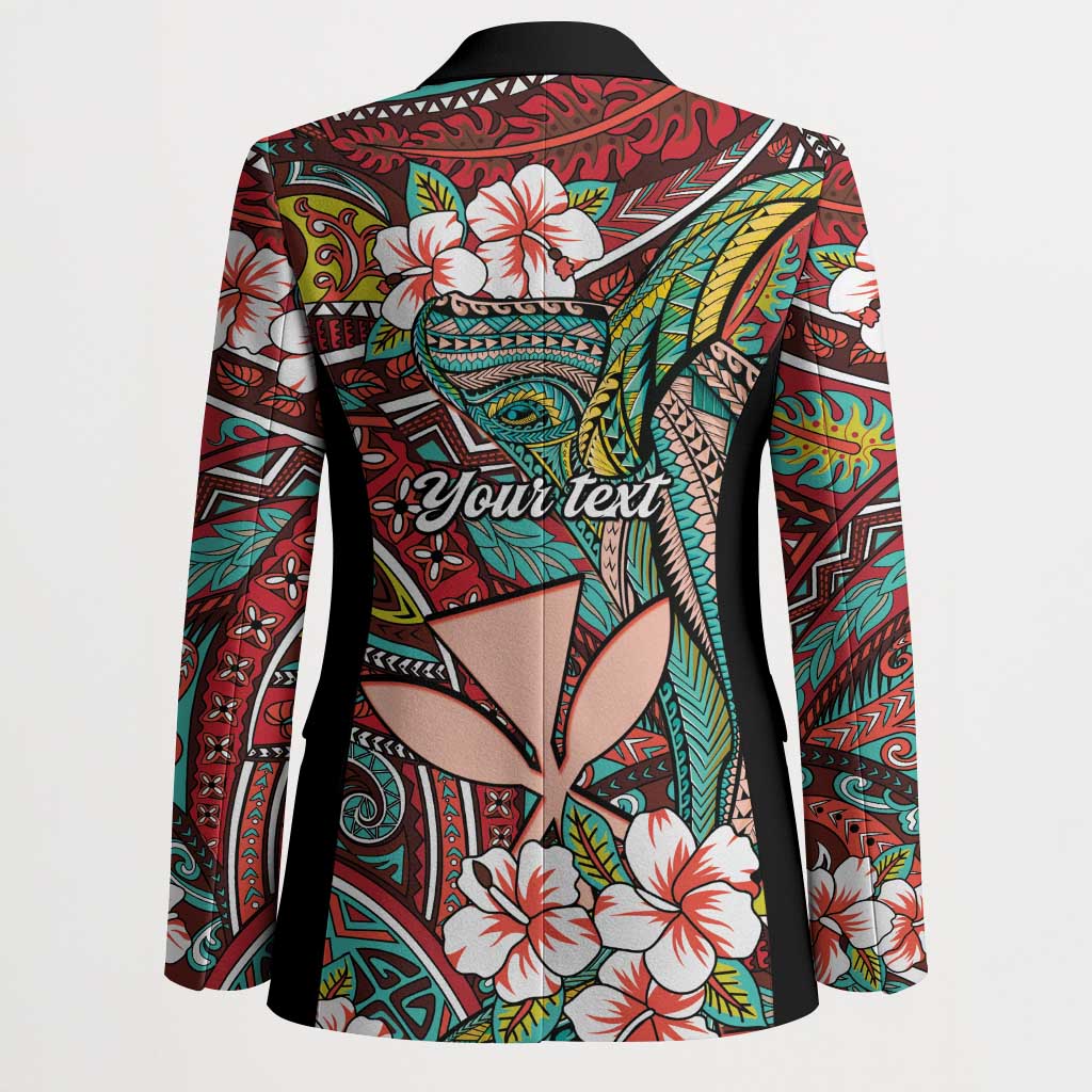 Personalised Hawaii Tribal Humpback Whale Blazer Ulaula Hibiscus Seamless Pattern