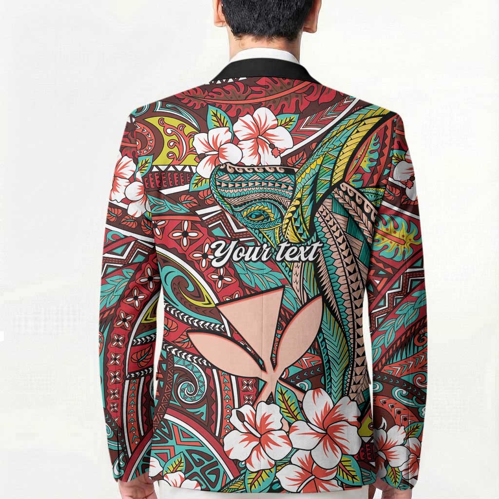 Personalised Hawaii Tribal Humpback Whale Blazer Ulaula Hibiscus Seamless Pattern