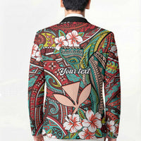 Personalised Hawaii Tribal Humpback Whale Blazer Ulaula Hibiscus Seamless Pattern