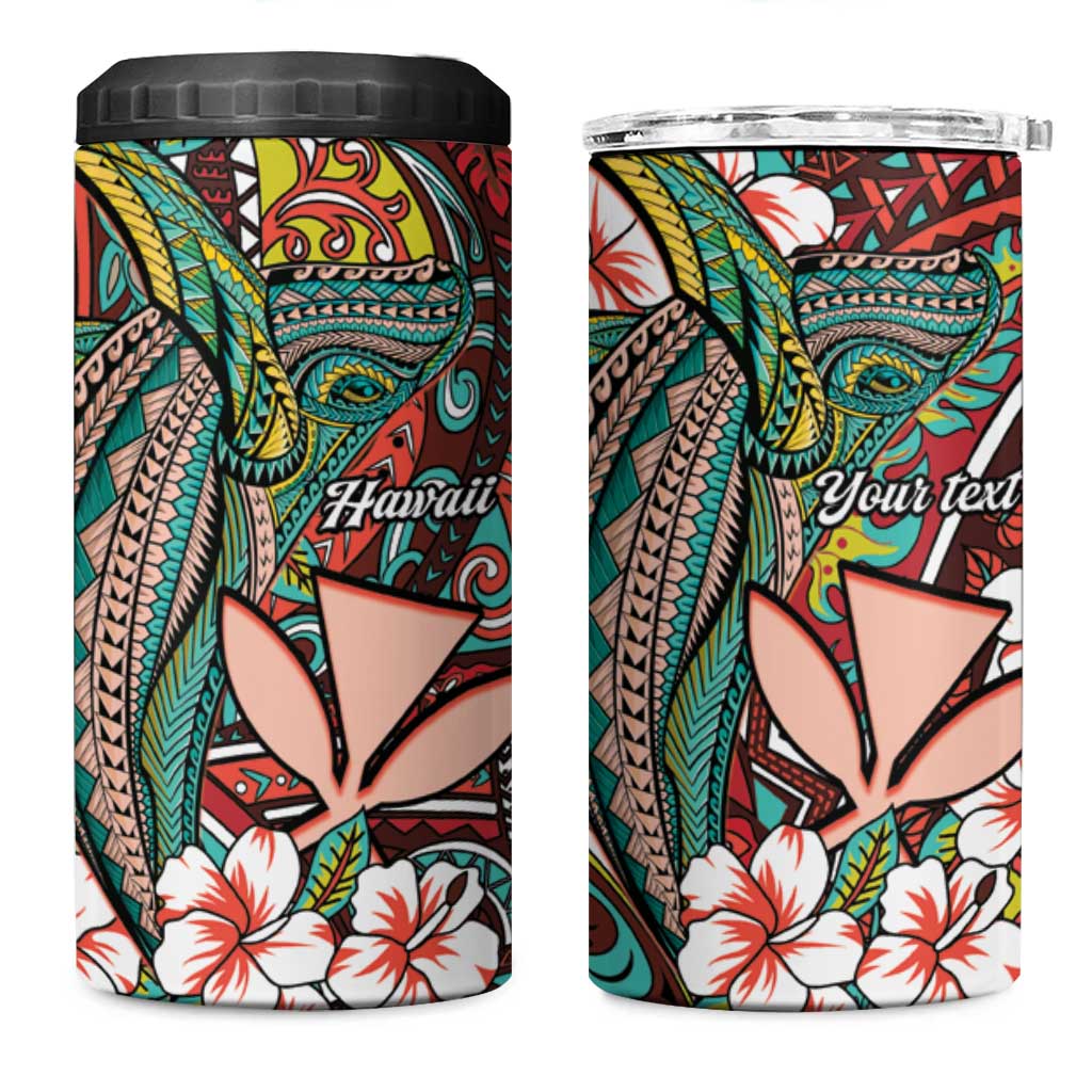 Personalised Hawaii Tribal Humpback Whale 4 in 1 Can Cooler Tumbler Ulaula Hibiscus Seamless Pattern