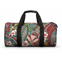 Personalised Hawaii Tribal Humpback Whale Duffle Bag Ulaula Hibiscus Seamless Pattern LT9 One size Blue - Polynesian Pride
