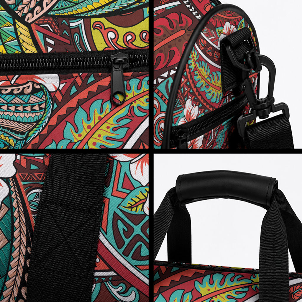Personalised Hawaii Tribal Humpback Whale Duffle Bag Ulaula Hibiscus Seamless Pattern LT9 - Polynesian Pride