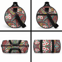 Personalised Hawaii Tribal Humpback Whale Duffle Bag Ulaula Hibiscus Seamless Pattern LT9 - Polynesian Pride
