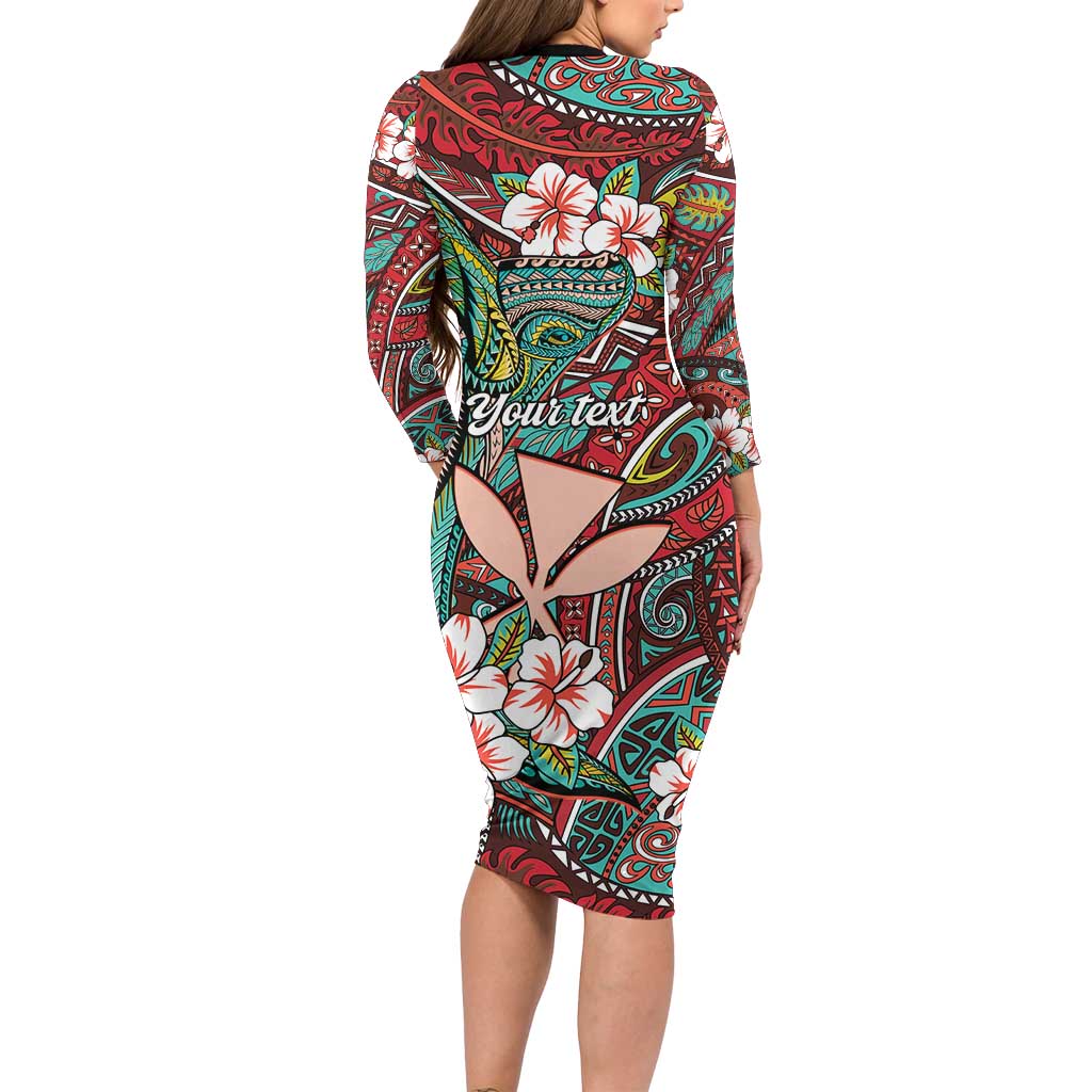 Personalised Hawaii Tribal Humpback Whale Family Matching Long Sleeve Bodycon Dress and Hawaiian Shirt Ulaula Hibiscus Seamless Pattern LT9 - Polynesian Pride