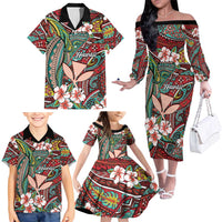 Personalised Hawaii Tribal Humpback Whale Family Matching Off The Shoulder Long Sleeve Dress and Hawaiian Shirt Ulaula Hibiscus Seamless Pattern LT9 - Polynesian Pride