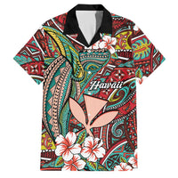 Personalised Hawaii Tribal Humpback Whale Family Matching Off The Shoulder Long Sleeve Dress and Hawaiian Shirt Ulaula Hibiscus Seamless Pattern LT9 Dad's Shirt - Short Sleeve Red - Polynesian Pride