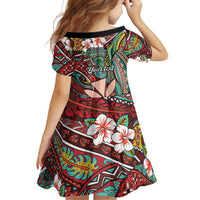 Personalised Hawaii Tribal Humpback Whale Family Matching Off Shoulder Short Dress and Hawaiian Shirt Ulaula Hibiscus Seamless Pattern