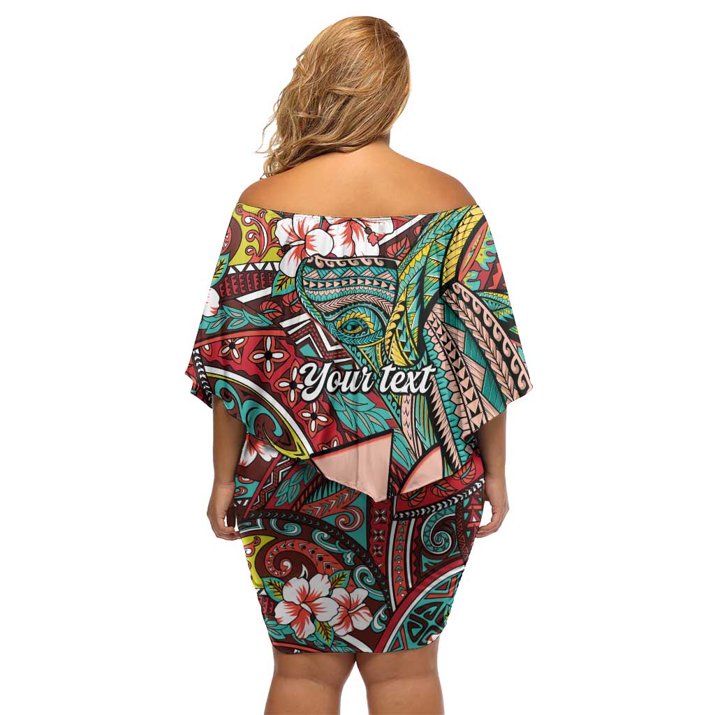 Personalised Hawaii Tribal Humpback Whale Family Matching Off Shoulder Short Dress and Hawaiian Shirt Ulaula Hibiscus Seamless Pattern