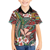 Personalised Hawaii Tribal Humpback Whale Family Matching Off Shoulder Short Dress and Hawaiian Shirt Ulaula Hibiscus Seamless Pattern
