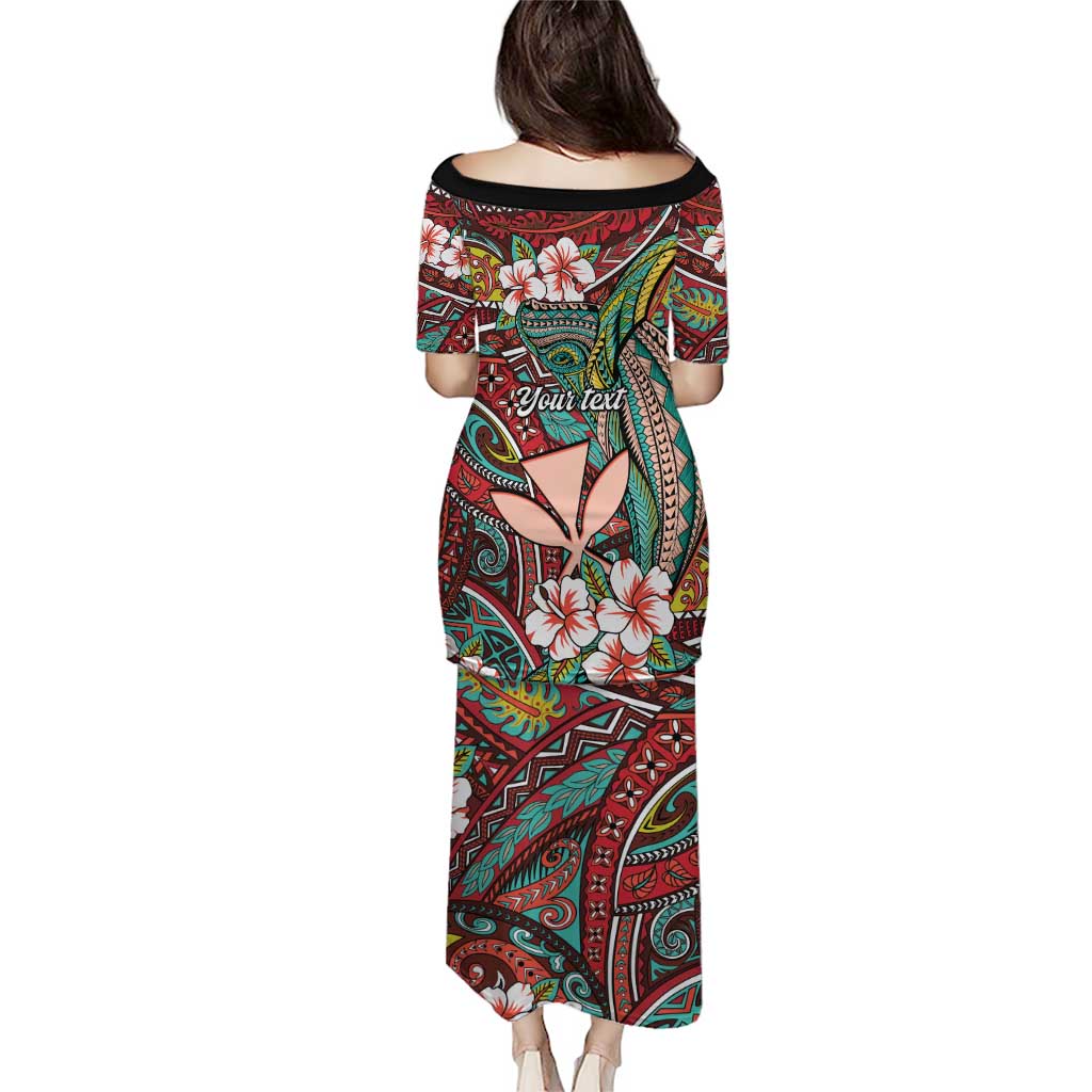 Personalised Hawaii Tribal Humpback Whale Family Matching Puletasi and Hawaiian Shirt Ulaula Hibiscus Seamless Pattern