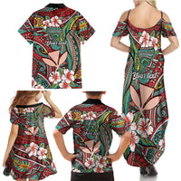 Personalised Hawaii Tribal Humpback Whale Family Matching Summer Maxi Dress and Hawaiian Shirt Ulaula Hibiscus Seamless Pattern