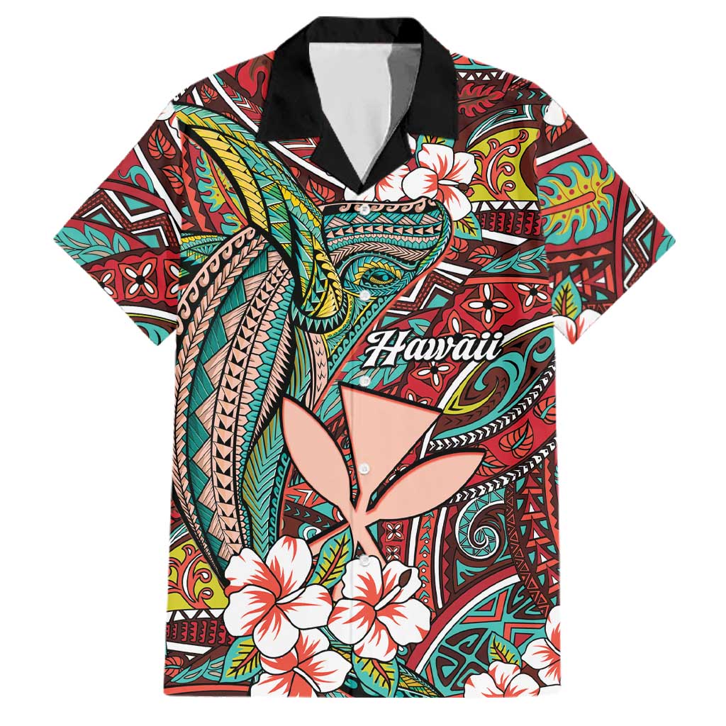 Personalised Hawaii Tribal Humpback Whale Family Matching Summer Maxi Dress and Hawaiian Shirt Ulaula Hibiscus Seamless Pattern