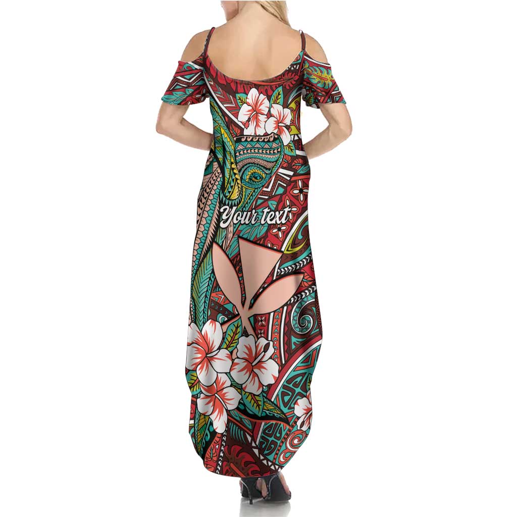 Personalised Hawaii Tribal Humpback Whale Family Matching Summer Maxi Dress and Hawaiian Shirt Ulaula Hibiscus Seamless Pattern