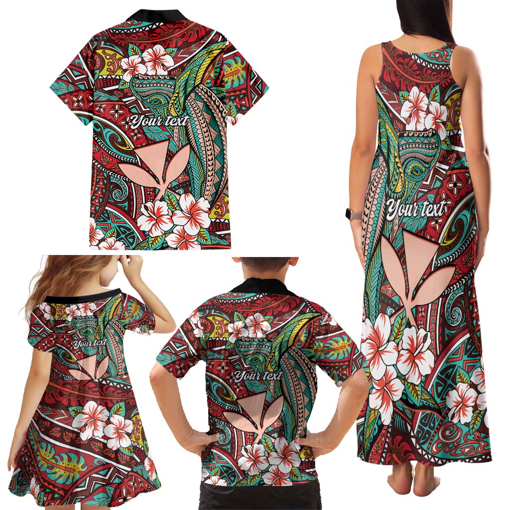 Personalised Hawaii Tribal Humpback Whale Family Matching Tank Maxi Dress and Hawaiian Shirt Ulaula Hibiscus Seamless Pattern LT9 - Polynesian Pride