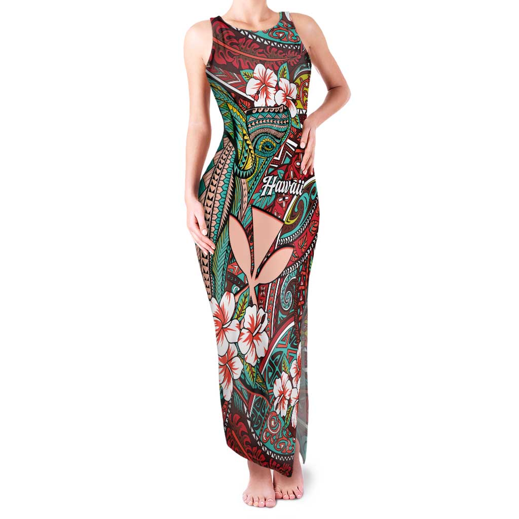 Personalised Hawaii Tribal Humpback Whale Family Matching Tank Maxi Dress and Hawaiian Shirt Ulaula Hibiscus Seamless Pattern LT9 Mom's Dress Red - Polynesian Pride