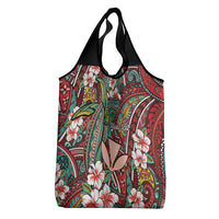 Personalised Hawaii Tribal Humpback Whale Grocery Bag Ulaula Hibiscus Seamless Pattern