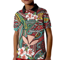 Personalised Hawaii Tribal Humpback Whale Kid Polo Shirt Ulaula Hibiscus Seamless Pattern