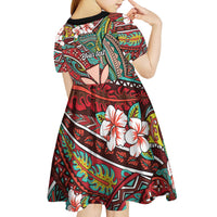 Personalised Hawaii Tribal Humpback Whale Kid Short Sleeve Dress Ulaula Hibiscus Seamless Pattern