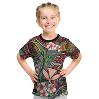 Personalised Hawaii Tribal Humpback Whale Kid T Shirt Ulaula Hibiscus Seamless Pattern