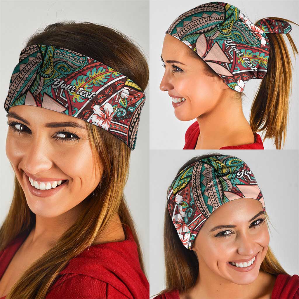 Personalised Hawaii Tribal Humpback Whale Neck Gaiter Ulaula Hibiscus Seamless Pattern