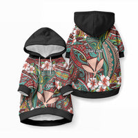 Personalised Hawaii Tribal Humpback Whale Pet Hoodie Ulaula Hibiscus Seamless Pattern LT9 Pullover Blue - Polynesian Pride
