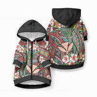 Personalised Hawaii Tribal Humpback Whale Pet Hoodie Ulaula Hibiscus Seamless Pattern LT9 Zip-up Blue - Polynesian Pride
