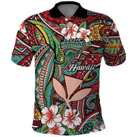 Personalised Hawaii Tribal Humpback Whale Polo Shirt Ulaula Hibiscus Seamless Pattern