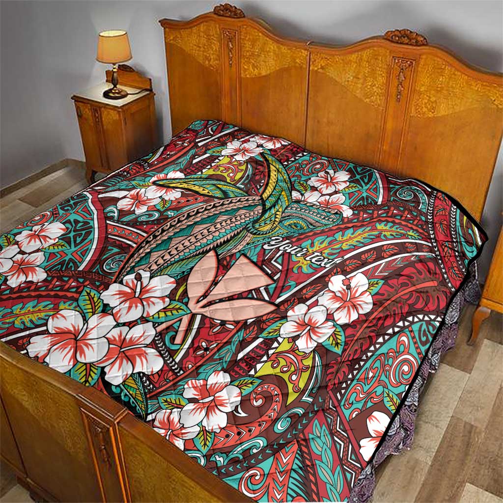 Personalised Hawaii Tribal Humpback Whale Quilt Ulaula Hibiscus Seamless Pattern